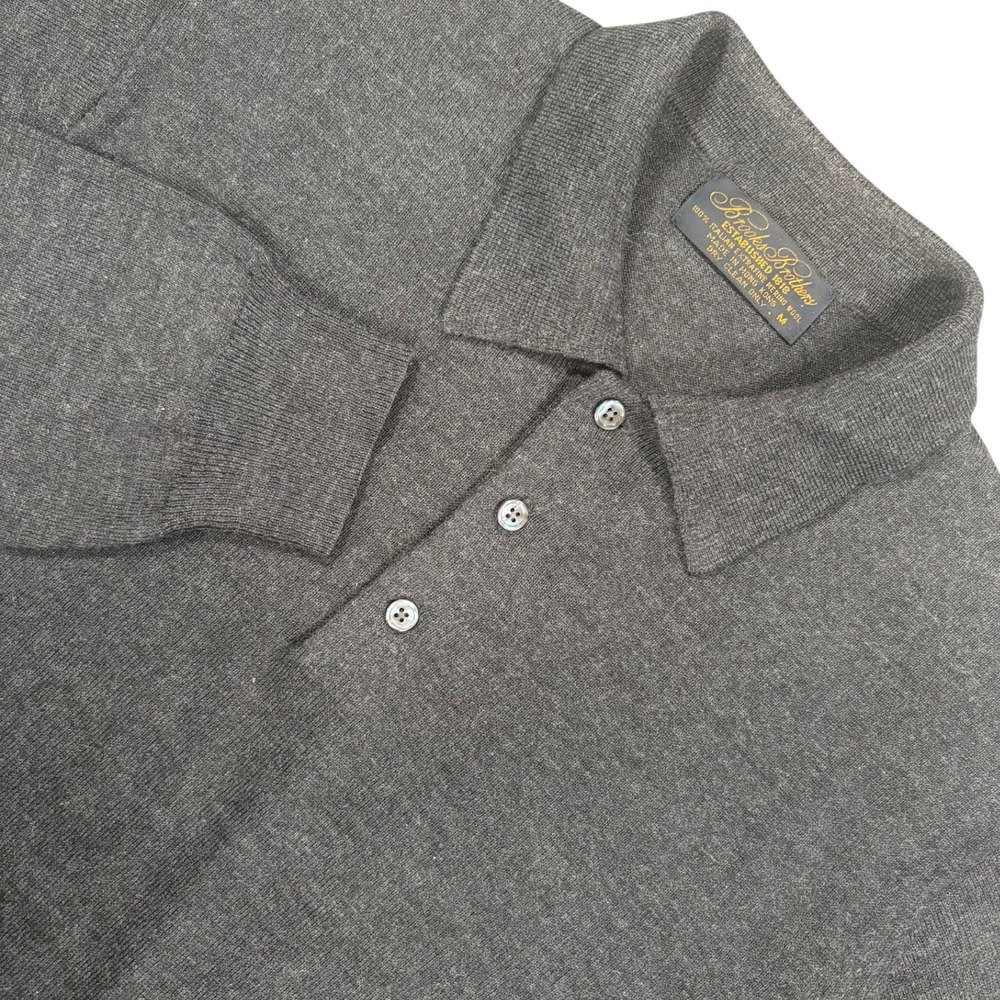 Brooks Brothers Merino Wool Polo Sweater Mens M Gray Long Sleeve Knit Pullover